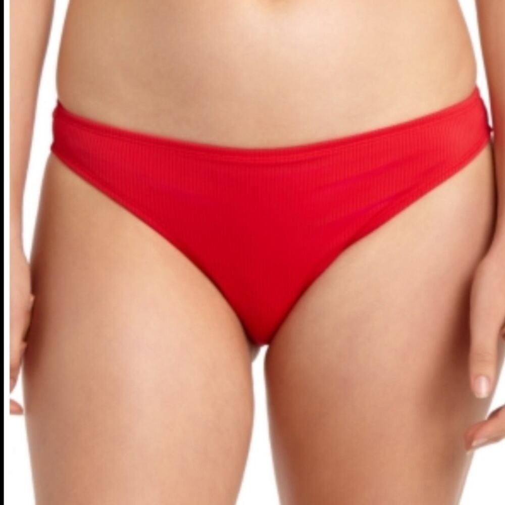 California Waves Red ribbed bikini swim bottom